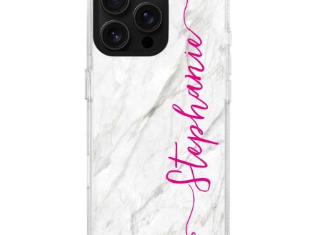 Vertical Cursive & Marble Sleek iPhone 15 Pro Ultra Clear Case Online now