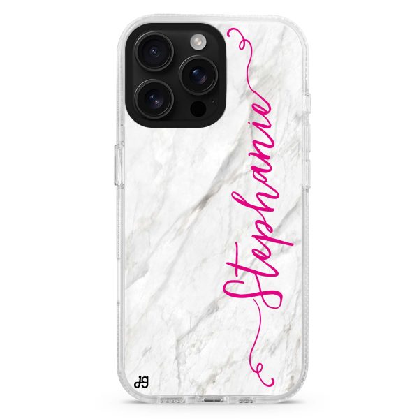 Vertical Cursive & Marble Sleek iPhone 15 Pro Ultra Clear Case Online now