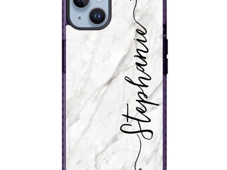 Vertical Cursive & Marble Sleek iPhone 15 Durashock Case For Sale