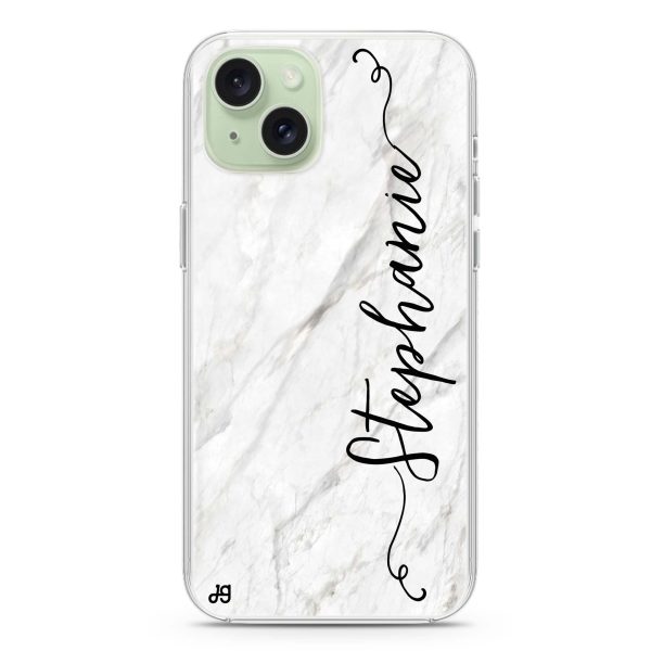 Vertical Cursive & Marble Sleek iPhone 15 Ultra Clear Case Online