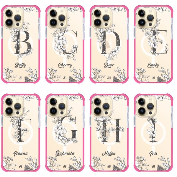 Vintage Floral Monogram iPhone 15 Pro Max MagSafe Compatible Ultra Shockproof Case For Sale