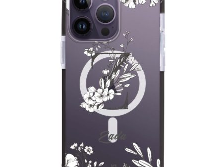 Vintage Floral Monogram iPhone 15 Pro Max MagSafe Compatible Ultra Shockproof Case For Sale