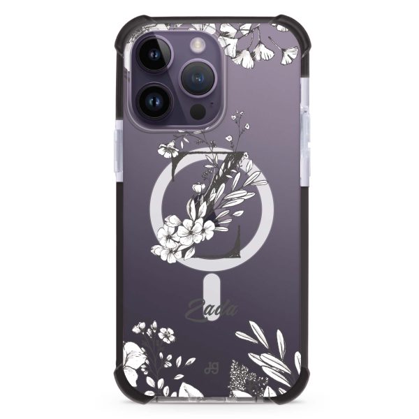 Vintage Floral Monogram iPhone 15 Pro Max MagSafe Compatible Ultra Shockproof Case For Sale