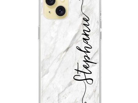 Vertical Cursive & Marble Sleek iPhone 15 Plus Ultra Clear Case on Sale