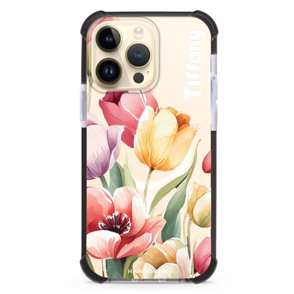 Watercolor tulip iPhone 15 Pro Max MagSafe Compatible Ultra Shockproof Case Hot on Sale