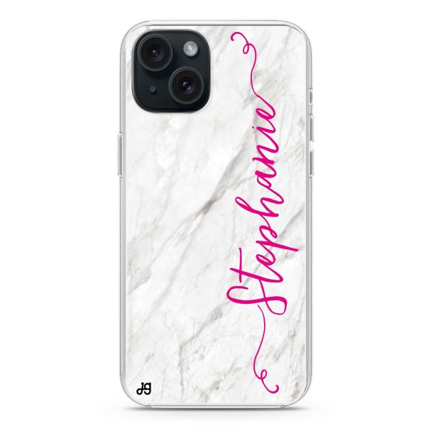 Vertical Cursive & Marble Sleek iPhone 15 Ultra Clear Case Online