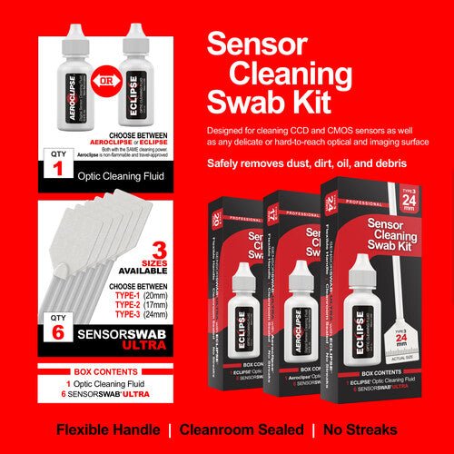 Photographic Solutions Sensor Cleaning Swab Kit (17mm Swab, Aeroclipse Solution) Supply